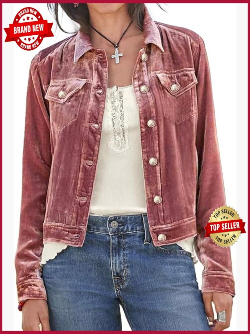 Women's Long Sleeve Velvet Casual Jacket with Pockets Outerwear